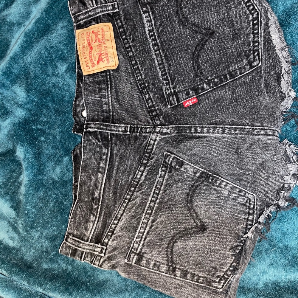 Black denim shorts